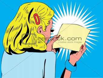 Vector illustration of a woman reading a note 