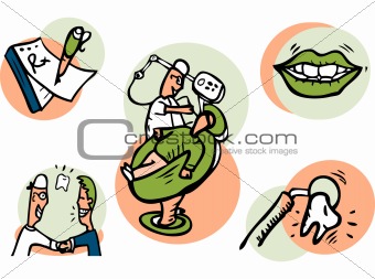 Set of medical symbols and signs for design. Dentist and patient