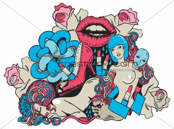Sexy Woman and Roses T-shirt design element