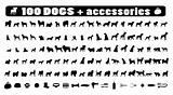 100 dogs icons and Dog accessories,vector pet emblem, dogs staff