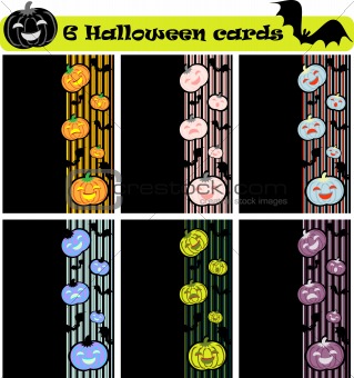6 vector halloween cards, invitation or background with pumpkins