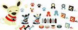 Dogs icons set, pets & accessory. Happy chihuahua puppy