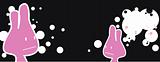 Funny emo pink rabbit background, card, vector banner. Grunge 