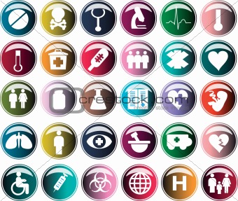 Medical button, shiny icons & warning-signs set 2