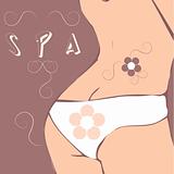 Vector woman body with flower tattoo on back side, lingerie. Spa