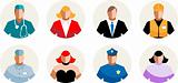 8 Vector Icons diverse people, professions, staff