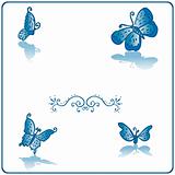 Beautiful butterfly fake paper card blue card