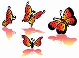 Beautiful fire-colored butterfly set vector cartoon