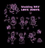 wedding love icons set, kids cartoon design, isolated wed people