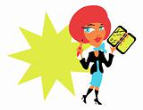 Business woman with diary and pen in work suit, dress code card,