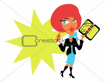 Business woman with diary and pen in work suit, dress code card,