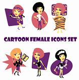 cartoon female icons set