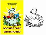 chef icon, cooking fake paper card, background