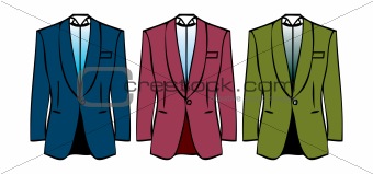 Fashion male jackets, man's suits on a white background