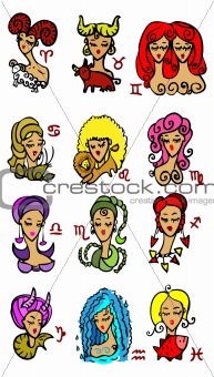 Horoscope woman Symbols, Astrology vector set 1