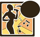 Karaoke woman logo in vector sing song, music silhouette icons, 