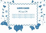 Love fake paper stamp background, card with heart flower in blue
