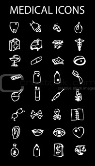 medical icons set on dark background