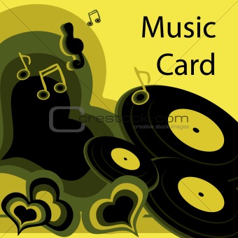 Music card vintage retro card, green Vinyl love
