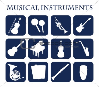 Musical instruments,web icons silhouette