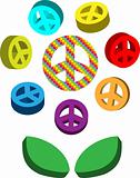 Peace symbols, pacifism logo flower, colored signs
