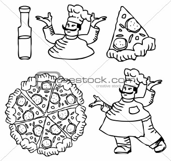 pizza tattoo icons, food illustration,isolated on white