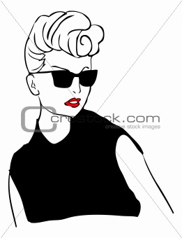 sexy retro woman, fashion tattoo lady in sunglasses