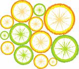 sliced Fruit citrus Background, Vector lemon, orange, fake fresh