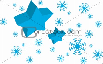 Vector Blue Star and Snow flakes background, xmas card