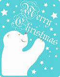 Vector Merry Christmas card with happy white polar bear