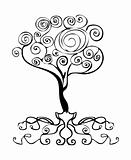 Vector tattoo tree decor element, emblem, curl decoration
