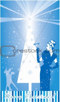 Vertical Music card for new year and Christmas in retro style