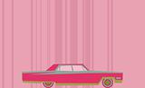 Vintage car card, pink retro style design