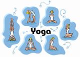Yoga woman blue vector fake silhouettes, cartoon illustration