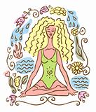 Yoga, sport woman, nature vector emblem, icon, fake symbol