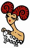 Zodiac signs, icons - aries, Beauty Woman with Ram, sheep symbol