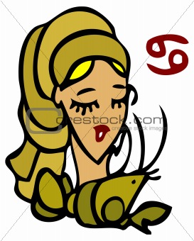 Zodiac signs, icons - cancer, Beauty Woman with cancer symbol