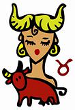Zodiac signs, icons - taurus, Beauty Woman with cow, bull symbol