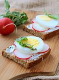 sandwiches with eggs radishes and  cottage cheese