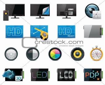 Vector TV features and specifications icon set