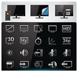 Vector TV features and specifications icon set