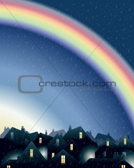 rainbow over rooftops