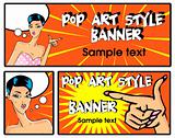 Pop art comic banners set 1 Vector illustration of  woman  