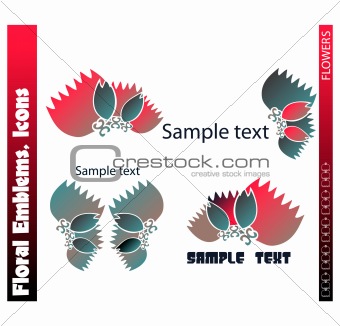 Flowers Vector vector icons, symbols, emblems.  Set of different