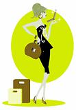 Chic lady on the phone vector illustration Emblem shopping