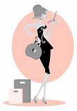 Chic lady on the phone vector illustration Emblem shopping