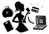 Online Girls shopping silhouette icons set vector