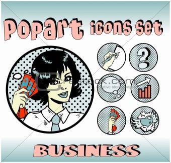 Business money top signs. vector pop art style icons set. woman 