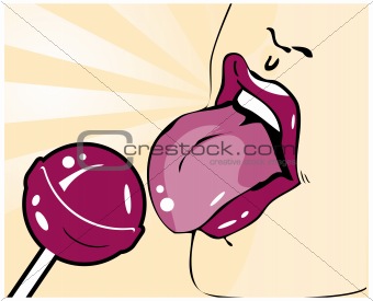 Pop Art Sweet Lips Comic. licking lollipop