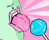 Pop Art Sweet Lips Comic. licking lollipop